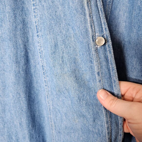 Vintage Storybook Heirloom Childs Denim Midi Dress Lace Collar Floral USA Size 8 - Picture 10 of 11